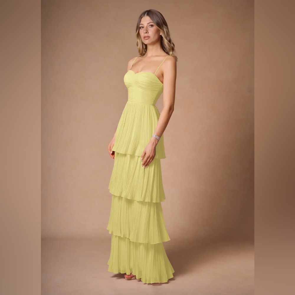 Elegant Lemon Tiered Maxi Dress with Spaghetti Straps